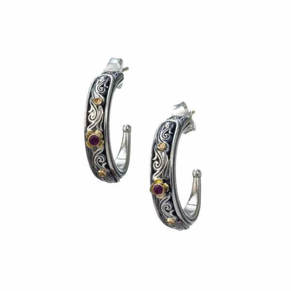Gerochristo Nefeli hoops in 18K Gold and sterling silver with ruby 1880