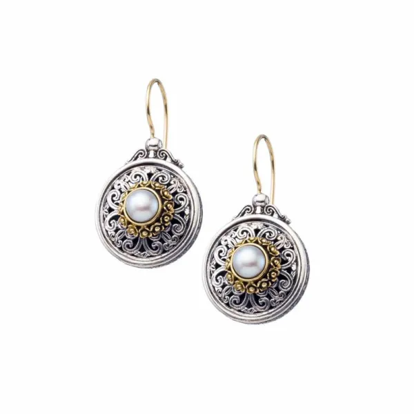 Gerochristo round earrings in 18K Gold and Sterling Silver with pearl 1895