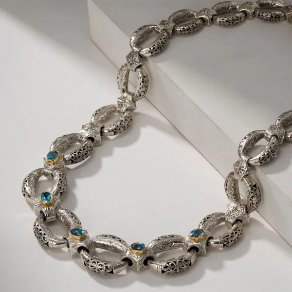 Gerochristo Κολιέ σε χρυσό 18 καρατίων και ασήμι 900 με μπλε τοπάζι 4034