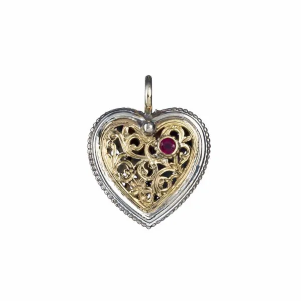 Gerochristo Μενταγιόν Garden Shadows Heart από χρυσό 18 καρατίων και ασήμι 9 με ρουμπίνι 1136C