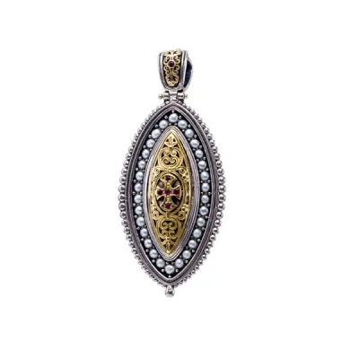 Gerochristo Μενταγιόν Faidra από χρυσό 18 καρατίων, ρουμπίνια από ασήμι 925 και μαργαριτάρια 3379