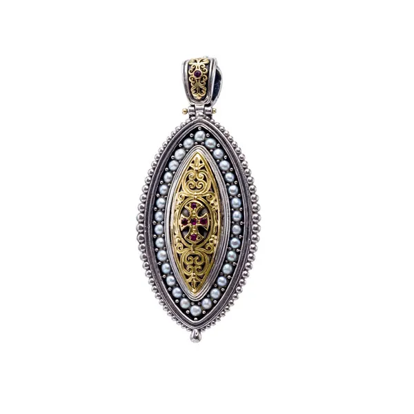 Gerochristo Μενταγιόν Faidra από χρυσό 18 καρατίων, ρουμπίνια από ασήμι 925 και μαργαριτάρια 3379