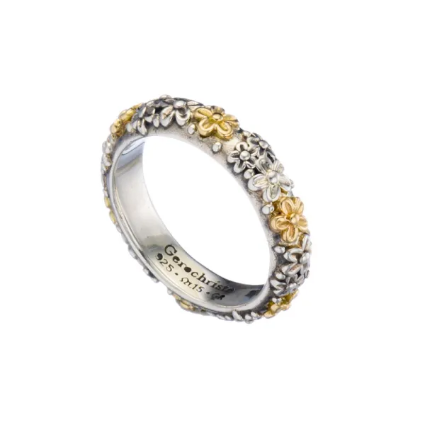 Gerochristo Wild Flowers Anthemis ring in sterling silver with 18K solid Yellow Gold details 20211