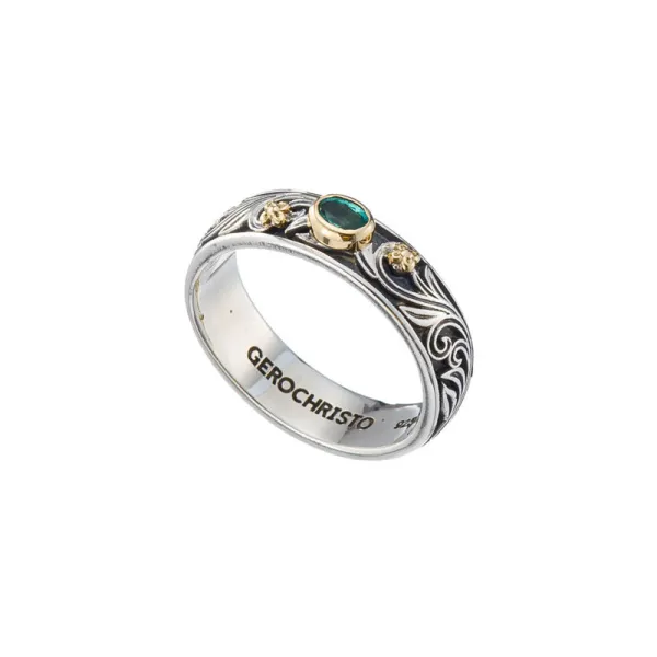 Gerochristo Δαχτυλίδι από χρυσό 18 καρατίων και ασήμι με πολύτιμο λίθο 20427