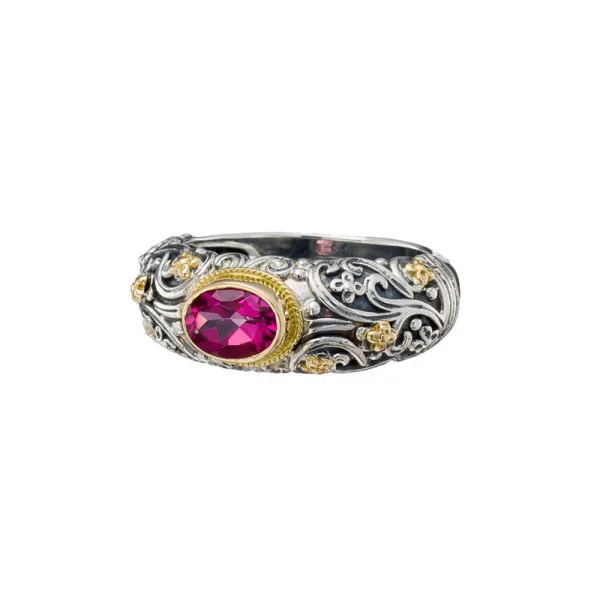 Gerochristo Δαχτυλίδι από χρυσό 18 καρατίων και ασήμι 9 με ροζ τοπάζι 2769