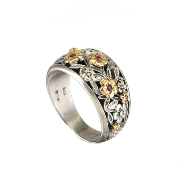 Gerochristo Δαχτυλίδι από χρυσό 18 καρατίων και ασήμι με ρουμπίνια 2935