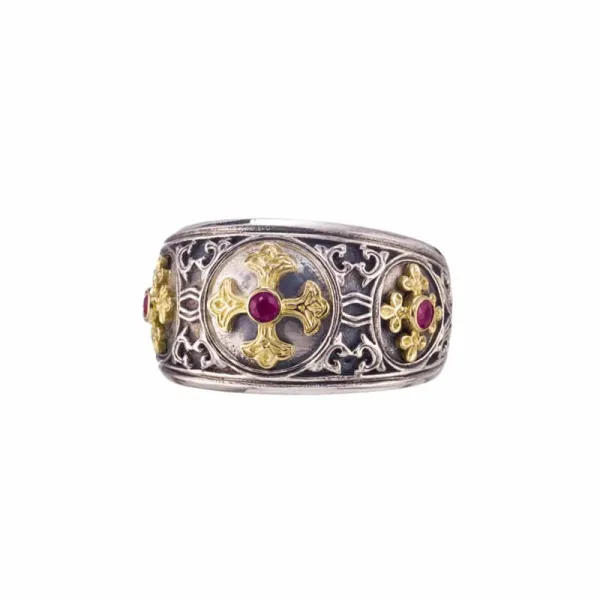 Gerochristo Symbol Ring in 18K Gold and Sterling Silver with ruby 2983