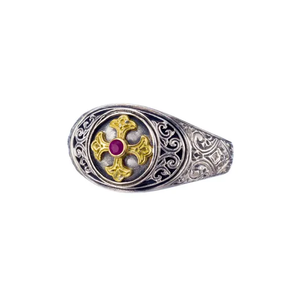 Gerochristo Symbol Ring in 18K Gold and sterling silver with ruby 2989