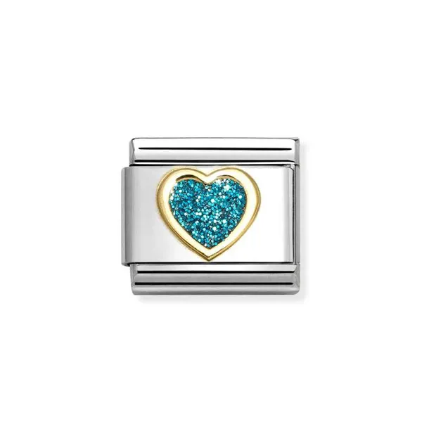 Nomination Σύνδεσμος Κλασικός Unisex με Τυρκουάζ Γκλίτερ Καρδιά με Δυνατότητα Σύνθεσης 030220/08