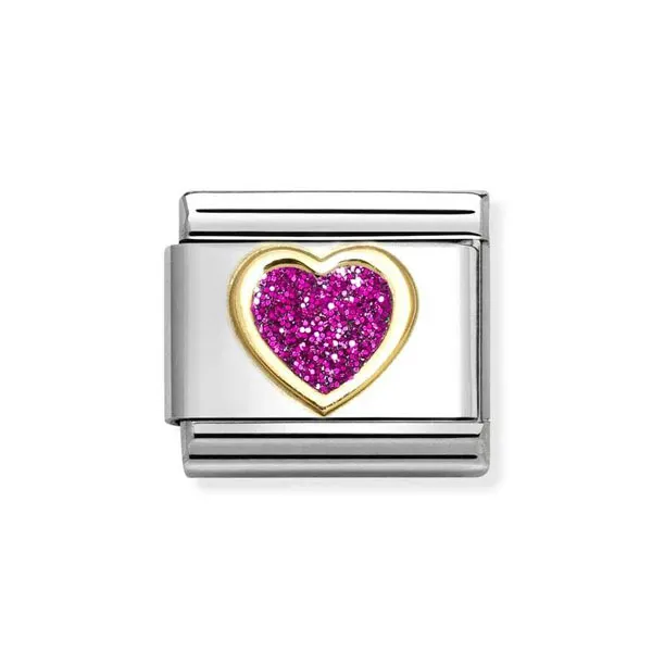 Nomination Σύνδεσμος Κλασικός Unisex με Φούξια Γκλίτερ Καρδιά με Δυνατότητα Σύνθεσης 030220/09
