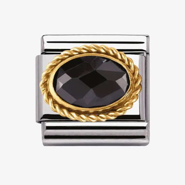 Nomination Κλασικός Σύνδεσμος Ασημένιο Γούρι Οβάλ Μαύρη πέτρα 030602011