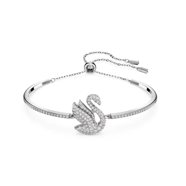 SWAROVSKI Άκαμπτο βραχιόλι Εμβληματικός Κύκνος, Λευκό, Επιμετάλλωση ροδίου 5649772