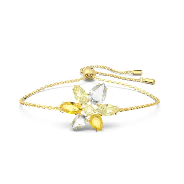 Swarovski Βραχιόλι Τζέμα Μείξη κοπών, Λουλούδι, Κίτρινο, Επιμετάλλωση σε χρυσαφί τόνο 5652820