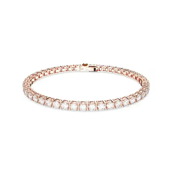 Swarovski Βραχιόλι Matrix Tennis Στρογγυλή κοπή, Λευκό, Επιμετάλλωση σε ροζ χρυσαφί τόνο 5657659