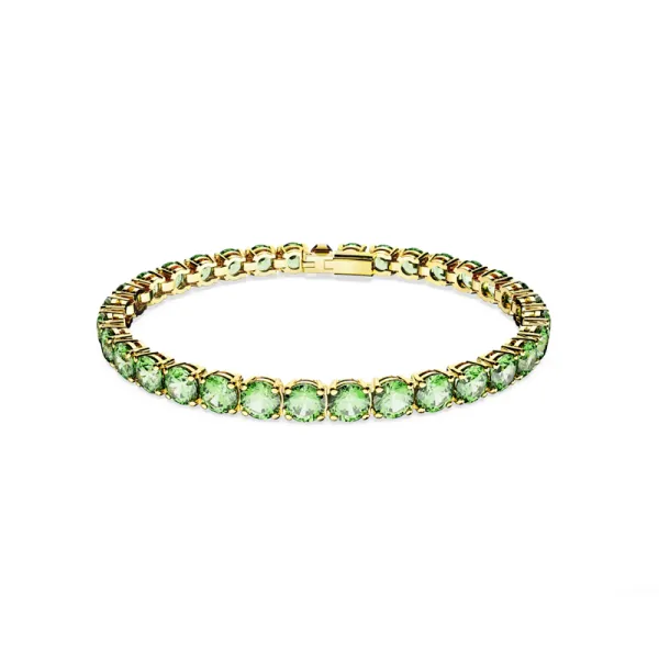 Βραχιόλι τένις Swarovski Matrix Στρογγυλό κόψιμο, Μεσαίο, Πράσινο, Επιχρυσωμένο 5658849