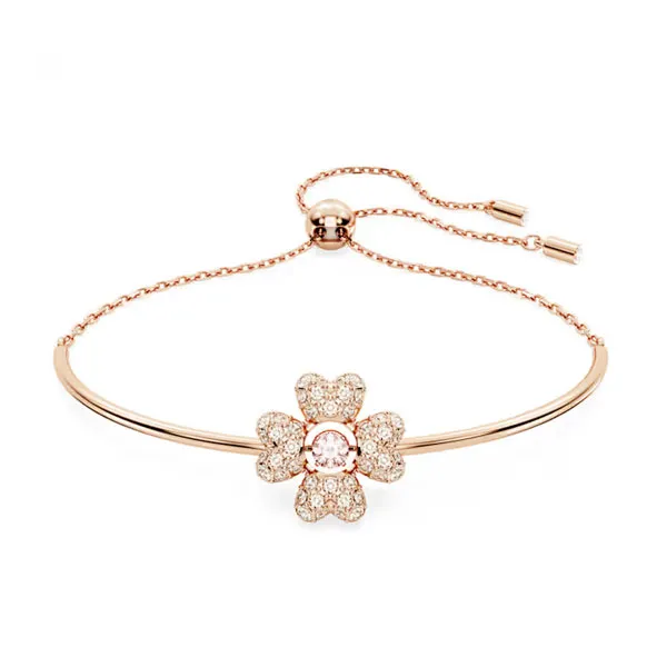 Swarovski Βραχιόλι Idyllia με τριφύλλι, λευκό, επιχρυσωμένο σε ροζ χρυσό 5674487