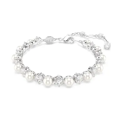Swarovski Βραχιόλι Tennis Matrix Crystal pearl, Στρογγυλή κοπή, Λευκό, Επιμετάλλωση ροδίου 5689625