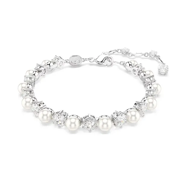 Swarovski Βραχιόλι Tennis Matrix Crystal pearl, Στρογγυλή κοπή, Λευκό, Επιμετάλλωση ροδίου 5689625