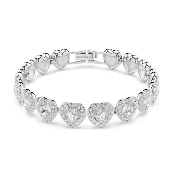 Swarovski Βραχιόλι Tennis Ariana Grande Μείξη κοπών, Καρδιά, Λευκό, Επιμετάλλωση ροδίου 5720860