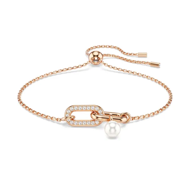 Swarovski Βραχιόλι Constella Crystal pearl, Στρογγυλή κοπή, Λευκό, Επιμετάλλωση σε ροζ χρυσαφί τόνο 5728588