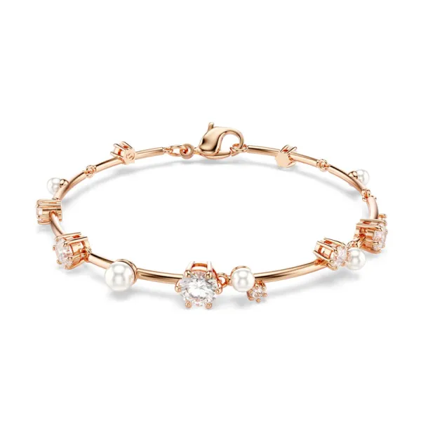 Swarovski Βραχιόλι Tennis Constella Crystal pearl, Στρογγυλές κοπές, Λευκό, Επιμετάλλωση σε ροζ χρυσαφί τόνο 5729505
