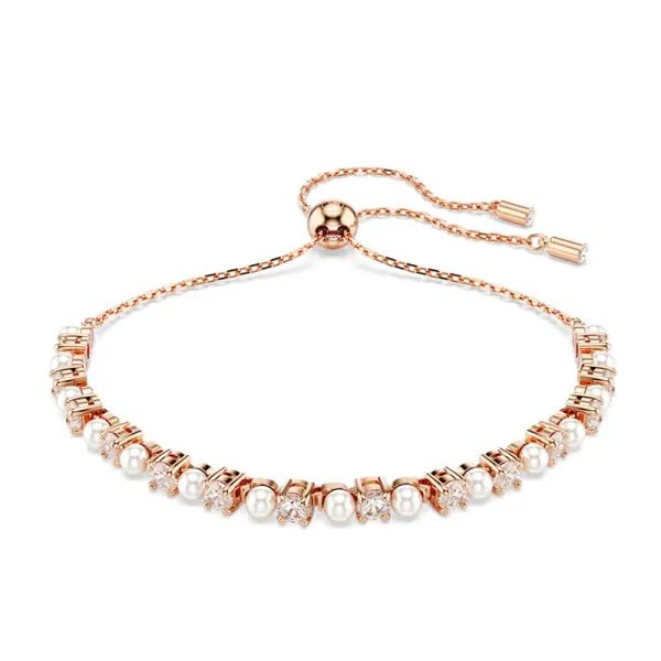 Swarovski Βραχιόλι Tennis Matrix Crystal pearl, Στρογγυλές κοπές, Λευκό, Επιμετάλλωση σε ροζ χρυσαφί τόνο 5729506