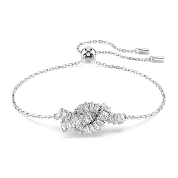 Swarovski Βραχιόλι Matrix Κοπή Baguette, Κόμπος, Λευκό, Επιμετάλλωση ροδίου 5731101