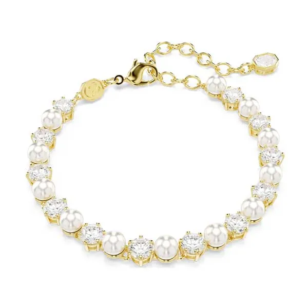 Swarovski Βραχιόλι Tennis Matrix Crystal pearl, Στρογγυλή κοπή, Λευκό, Επιμετάλλωση σε χρυσαφί τόνο 5742026