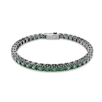 Swarovksi Βραχιόλι Tennis Matrix Στρογγυλή κοπή, Πράσινο, Επιμετάλλωση ρουθηνίου 