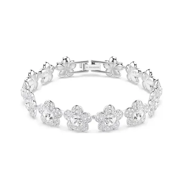 Swarovski Βραχιόλι Στρογγυλή κοπή, Λουλούδι, Λευκό, Επιμετάλλωση ροδίου 5749182