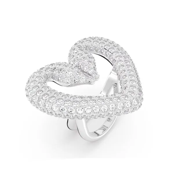 SWAROVSKI Δαχτυλίδι κοκτέιλ μια Καρδιά, Mεγάλο, Λευκό, Επιμετάλλωση ροδίου 5627367