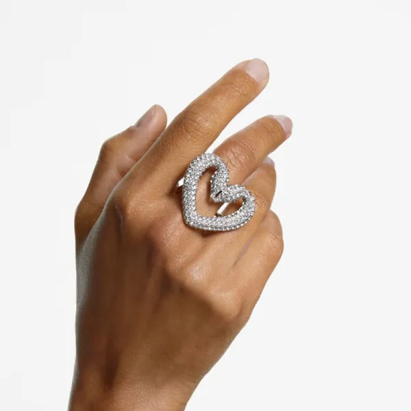 SWAROVSKI Δαχτυλίδι κοκτέιλ μια Καρδιά, Mεγάλο, Λευκό, Επιμετάλλωση ροδίου 5627367
