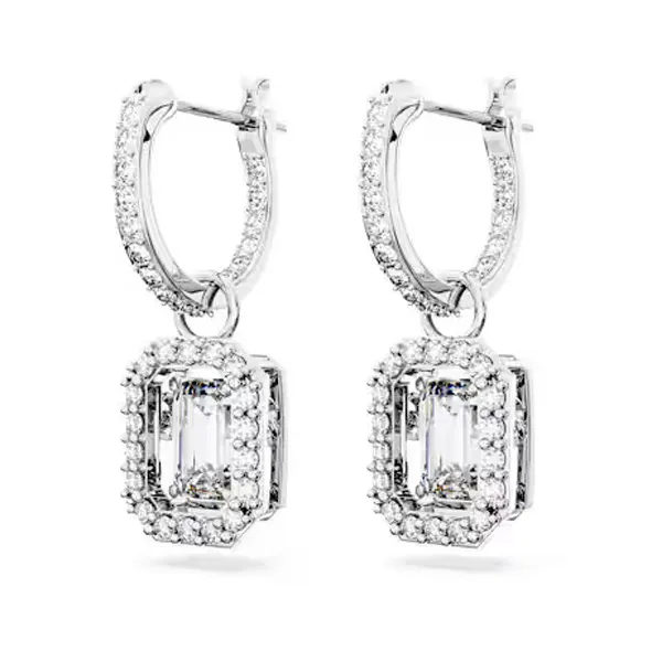 Swarovski Σκουλαρίκια-σταγόνα Una Οκταγωνική κοπή, Λευκά, Επιμετάλλωση ροδίου 5638495