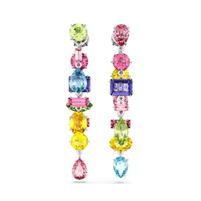 Swarovski Σκουλαρίκια Gema με ασύμμετρο σχέδιο, μικτά κοψίματα, μακριά, πολύχρωμα, επιροδιωμένα 5656417