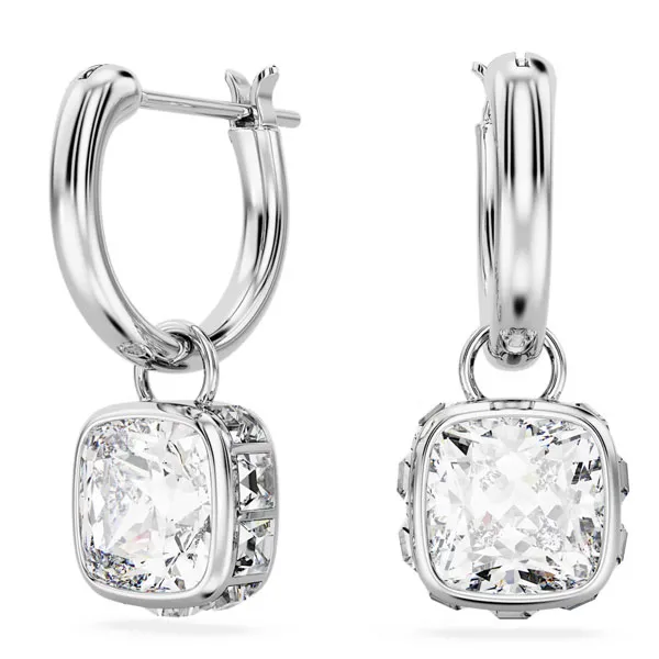 Swarovski Stilla σκουλαρίκια σταγόνας τετράγωνη κοπή, Λευκό, ρόδιο 5662919