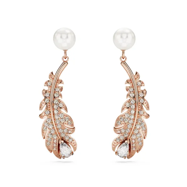 Σκουλαρίκια Swarovski Nice Μικτά κοψίματα, Φτερό, Λευκό, Ροζ επιχρυσωμένο 5663487