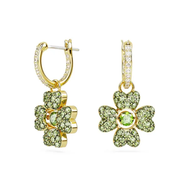 Swarovski Idyllia drop earrings Clover, Green, Gold-tone plated 5670664