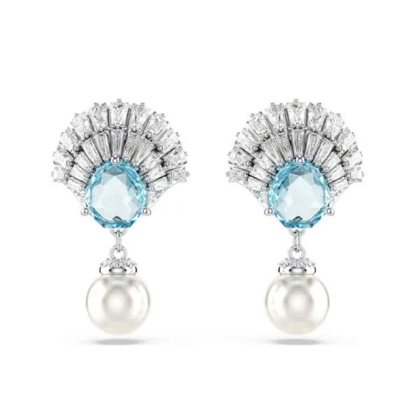 Swarovski Idyllia drop earrings Shell, Blue, Rhodium plated 5680301