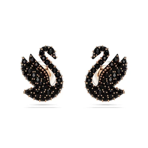 Swarovski Σκουλαρίκια κύκνος Swan, μαύρο, ροζ χρυσό επιμεταλλωμένο 5684608