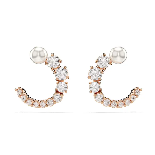 Swarovski Κρίκοι Κρυστάλλινοι Matrix με πέρλα, Λευκά, Επιμετάλλωση σε ροζ χρυσαφί τόνο 5692264