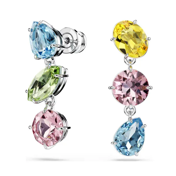 Swarovski Σκουλαρίκια-σταγόνα Gema Ασυμμετρικό σχέδιο, Μείξη κοπών, Πολύχρωμα, Επιμετάλλωση ροδίου 5692406