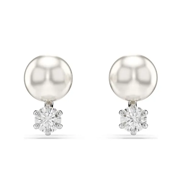 Swarovski Σκουλαρίκια Κρυστάλλινα Καρφωτά Matrix με πέρλα, Λευκά, Επιμετάλλωση ροδίου 5694225