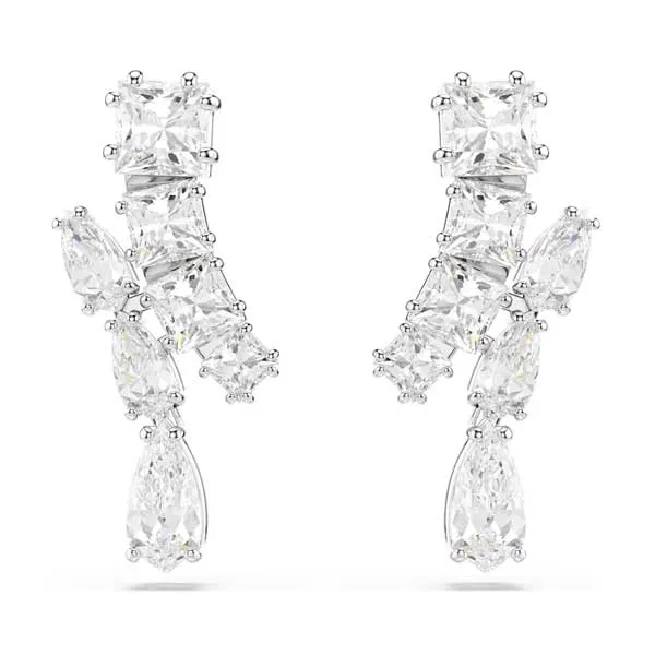 Swarovski Σκουλαρίκια-σταγόνα Matrix Μείξη κοπών, Λευκά, Επιμετάλλωση ροδίου