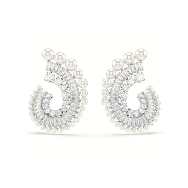 Swarovski Σκουλαρίκια, Crystal pearl, Baguette Κοπή, Λευκό, Επιροδιωμένο 5720869