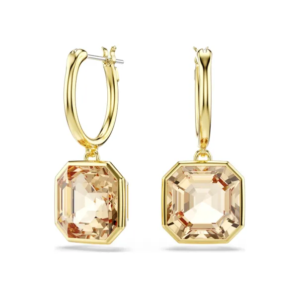 Swarovski Σκουλαρίκια-σταγόνα Millenia Τετράγωνη κοπή, Χρώμα της καραμέλας, Επιμετάλλωση σε χρυσαφί τόνο 5731148