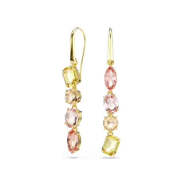 Swarovksi Σκουλαρίκια-σταγόνα Gema Ασυμμετρικό σχέδιο, Μείξη κοπών, Ροζ, Επιμετάλλωση σε χρυσαφί τόνο 5737454