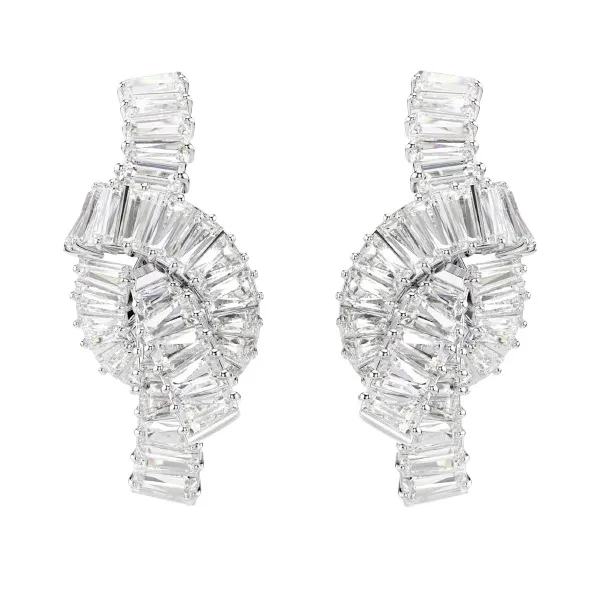 Swarovski σκουλαρίκια τρυπητά Matrix Κοπή Μπαγκέτα, Κόμπος, Λευκά, Επιμετάλλωση ροδίου 5727040