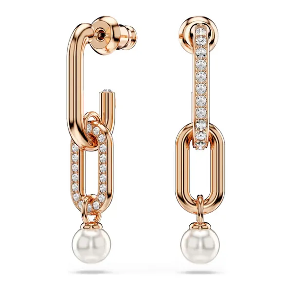 Swarovski Σκουλαρίκια-σταγόνα Constella Crystal pearl, Στρογγυλή κοπή, Λευκά, Επιμετάλλωση σε ροζ χρυσαφί τόνο 5728585