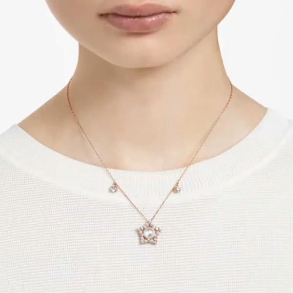 Swarovski Κολιέ Στέλλα Μικτά στρογγυλά κοψίματα Αστέρι Λευκό Ροζ επίχρυσο 5645382