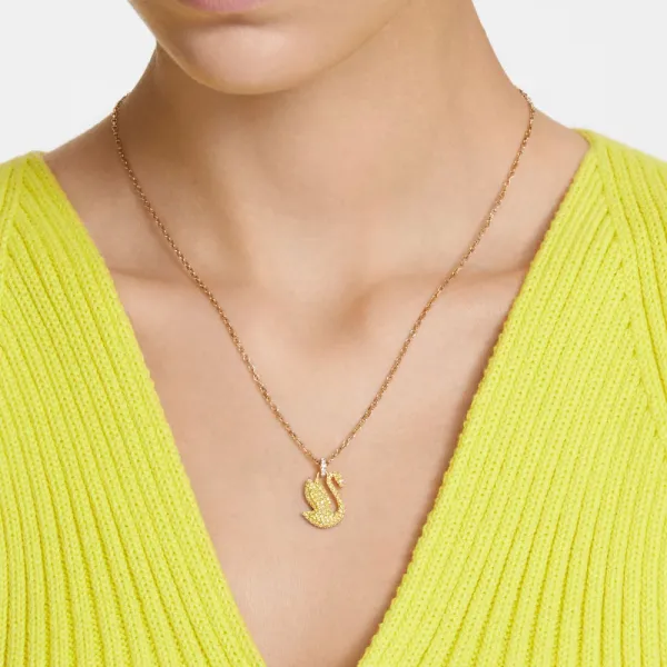 SWAROVSKI Μενταγιόν Εμβληματικός Κύκνος, Μεσαίο, Κίτρινο, Επιχρυσωμένο 5647553